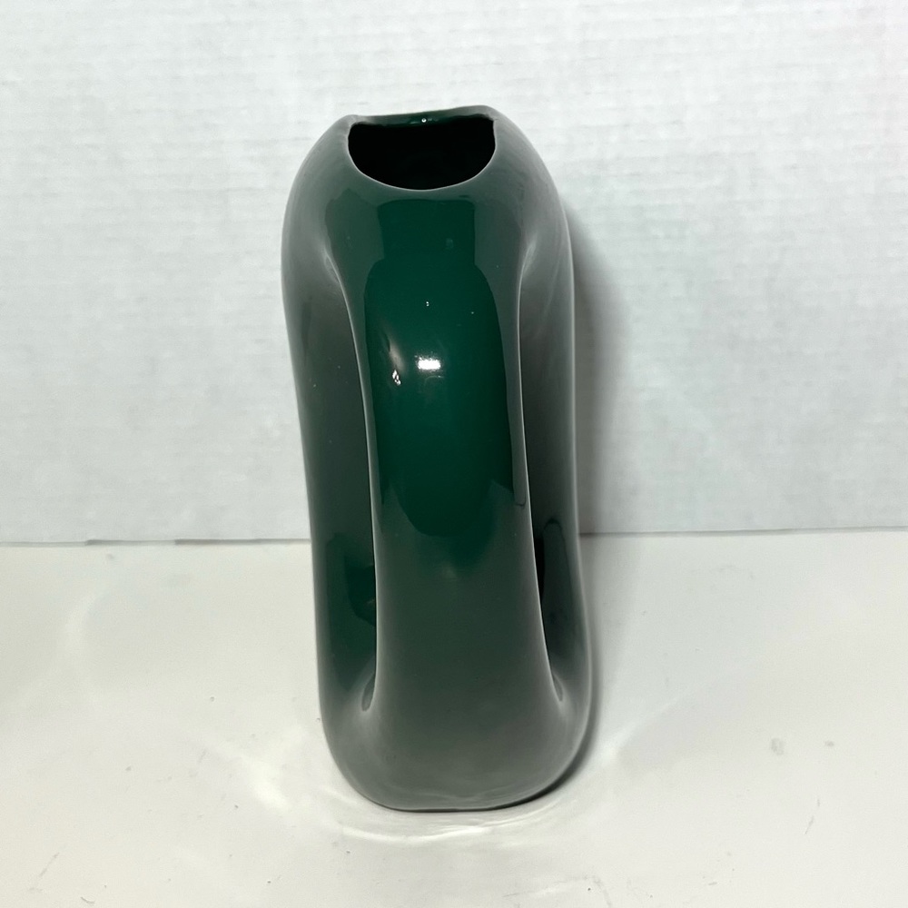 RARE! VINTAGE UNUSUAL ROUNDED CERAMIC FLAT DOUBLE HANDLED LARGE VASE - Picture 3 of 6